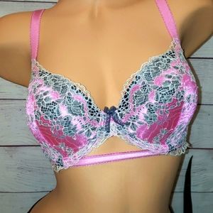Victoria's Secret Dream Angels Lined Demi Bra 32DD 32E Pink gray silver …